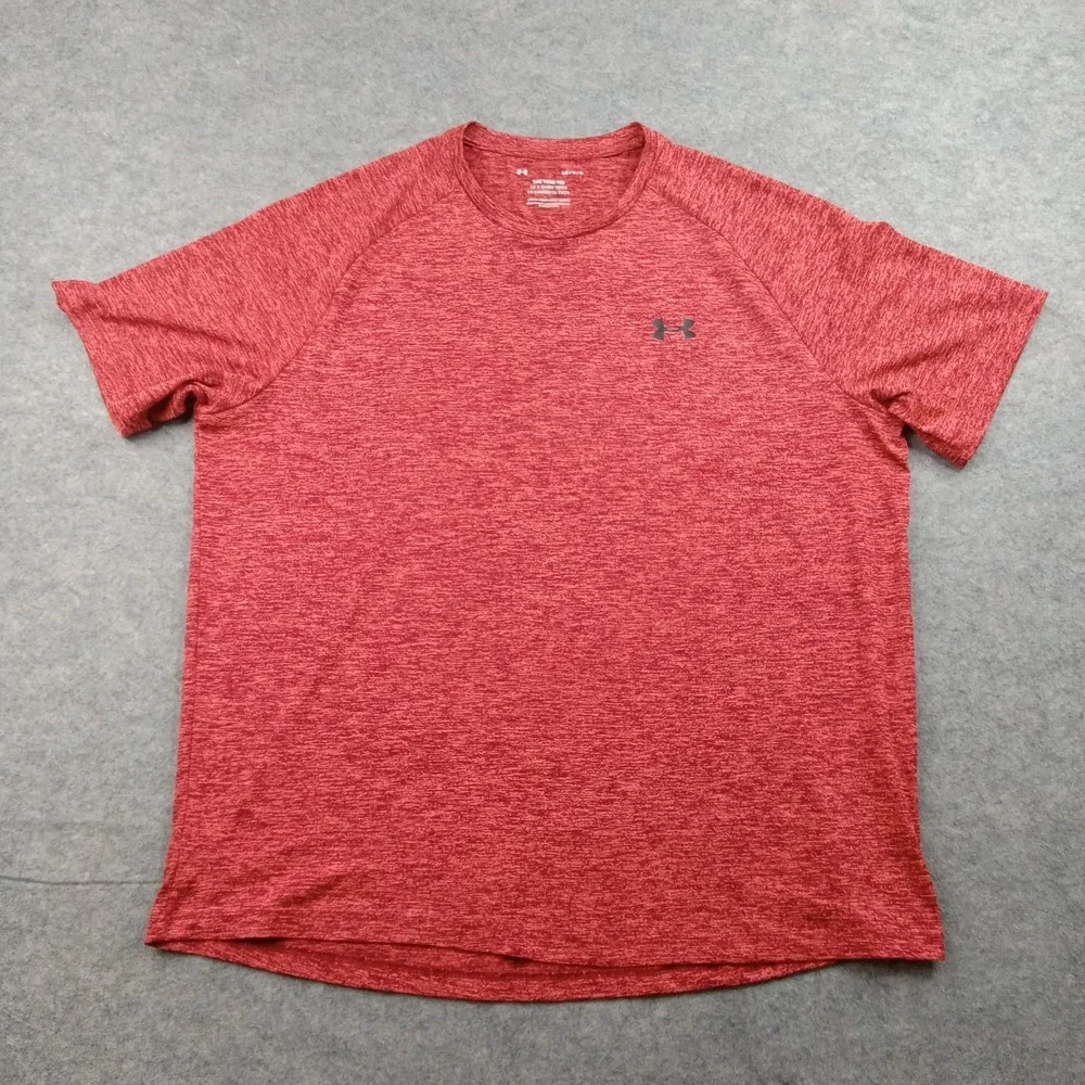 Under Armour Tech Tee Shirt Mens Large Red Heather Loose Fit Athletic Training